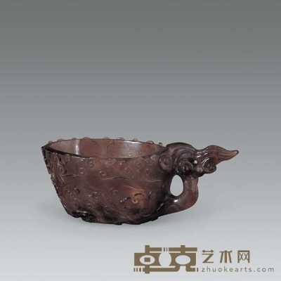 清中期 茶晶雕云纹匜(水晶) 长17cm